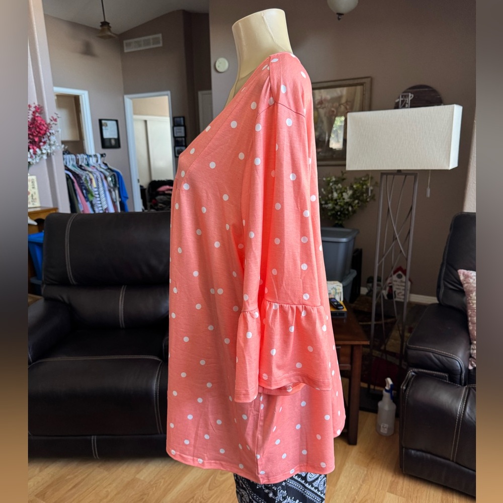 BloomChic Coral Pink Polka Dot Tunic - Picture 7 of 10